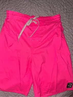 Laguna B Men’s Neon Pink Swim Board Shorts with White Drawstring